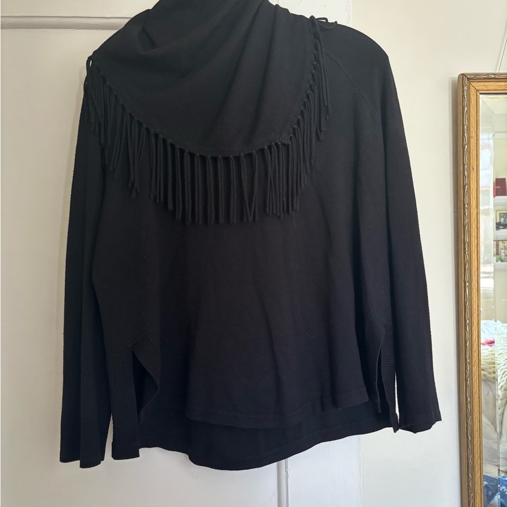 Black Fringe Shawl Sweater